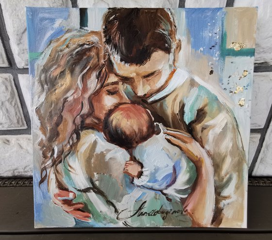 Family oil painting on canvas