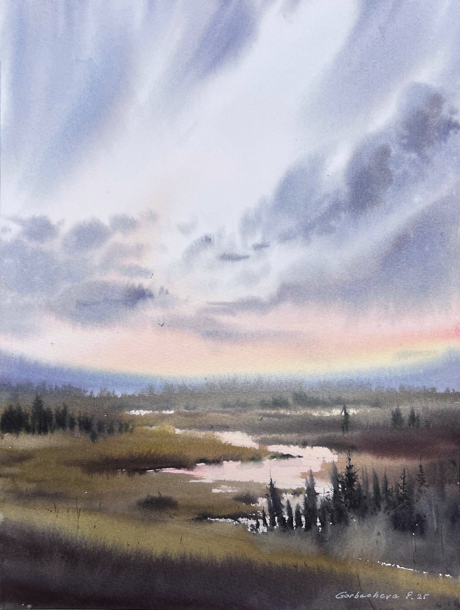 Impressionistic Watercolour , Misty Dawn By Eugenia Gorbacheva, 9 X 12, Artwork For Sale On Artfinder