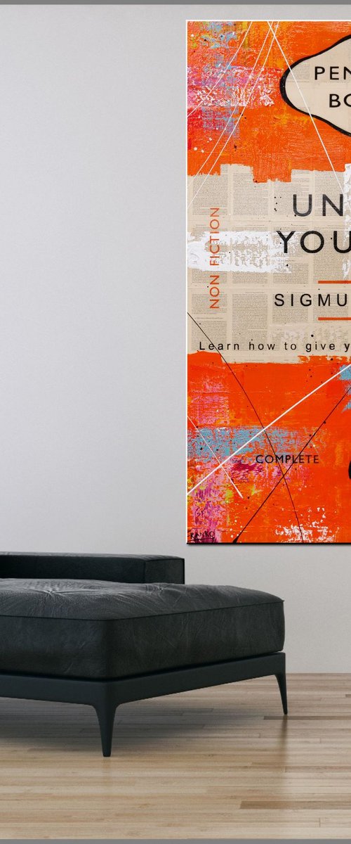 Relax and Unfuck 140cm x 100cm Unfuck Yourself Book Page Textured Urban Pop Art by Franko