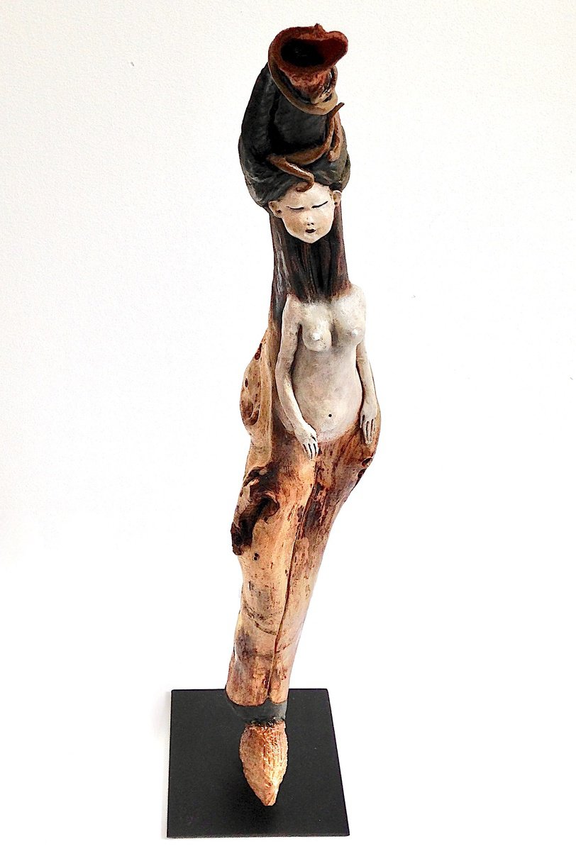 Expressive Wood Sculpture , Nepenthes, Ostrei?des Series By Eleanor Gabriel, 5 X 21, Artwork For Sale On Artfinder