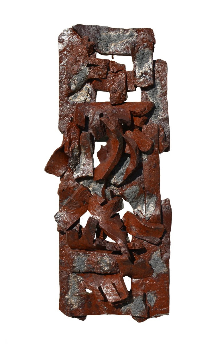 Expressive Abstract Relief By Ognyan Chitakov, 13 X 30", "Silver On The Riverbed", Original Artwork