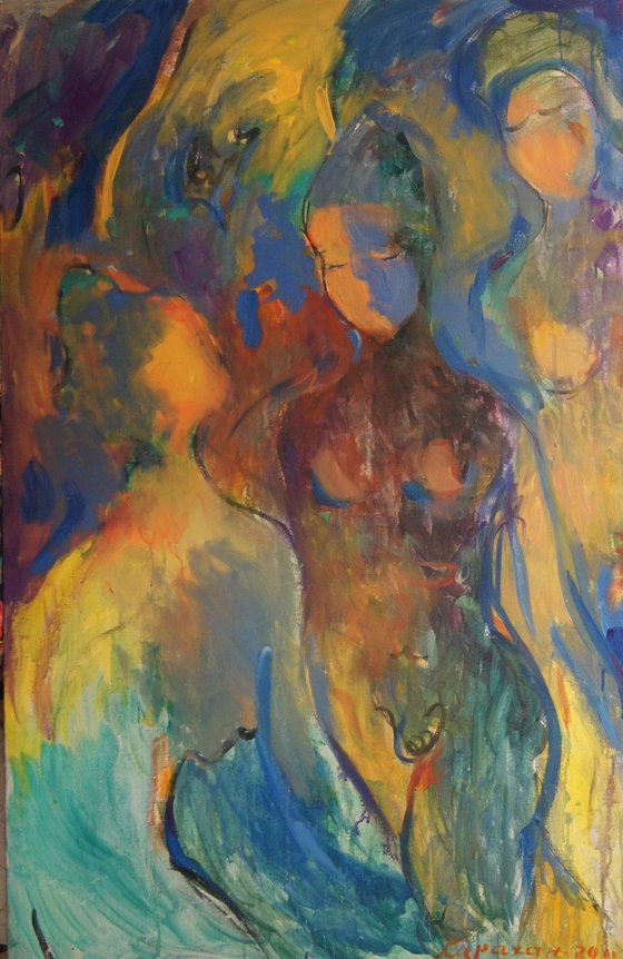 BATHERS IN BLUE - nude art