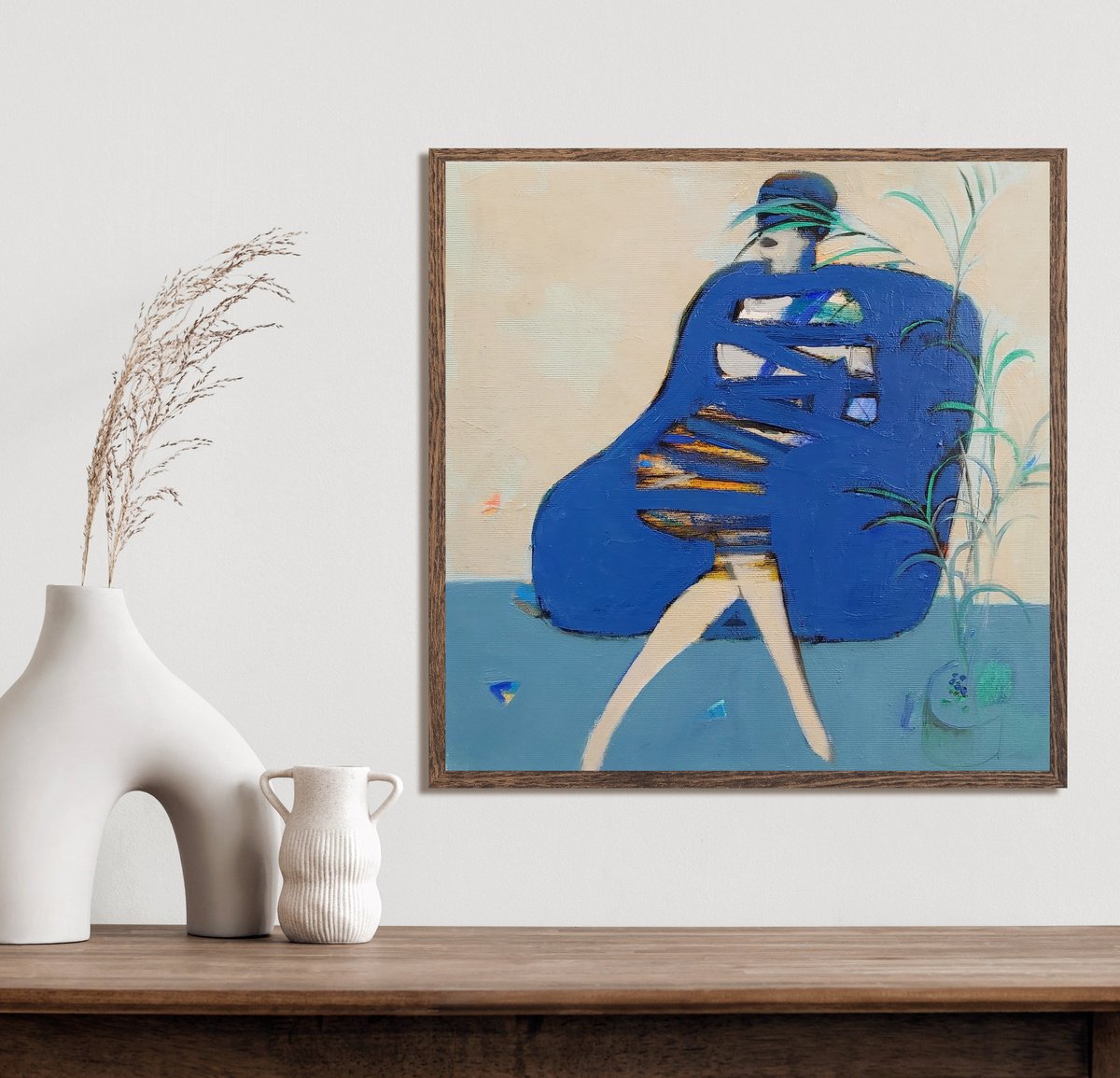 Impressionistic Portrait Oil Painting By Victoria Cozmolici, 16 X 16", In Armchair., Original Artwork