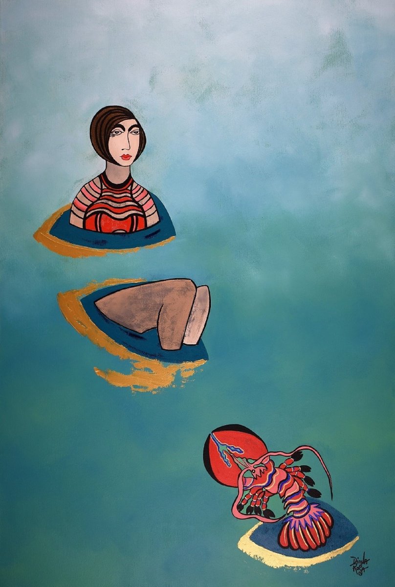 Surrealistic Portrait Acrylic Painting By Diana Rosa, 24 X 36, Never Alone, Original Artwork