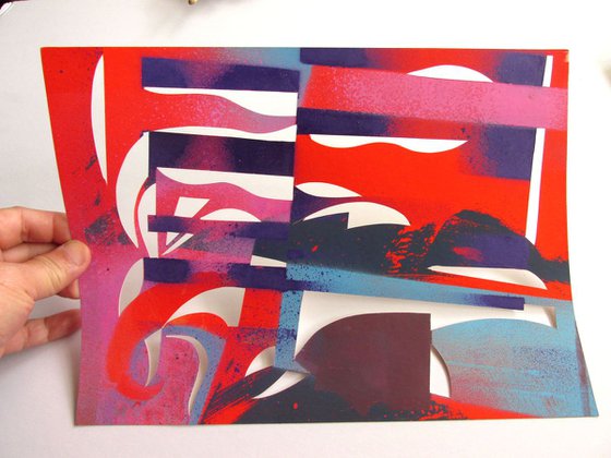 abstract painting with paper cut #1
