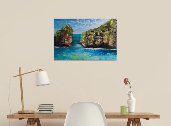 Rocks, original landscape seascape Bali oil painting, bedroom art