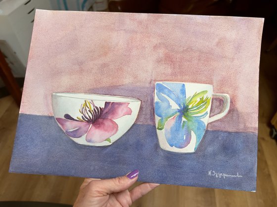 Floral bowl and mug