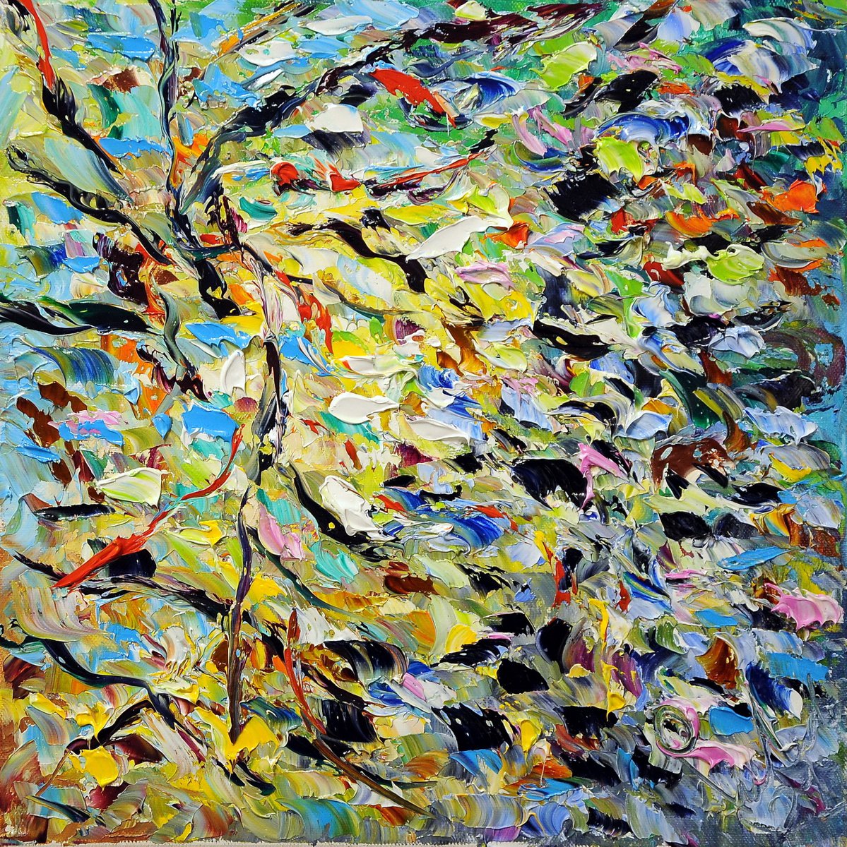 Impressionistic Landscape Oil Painting By Antonino Puliafico, 16 X 16, Fruscio Di Luce, Original Artwork