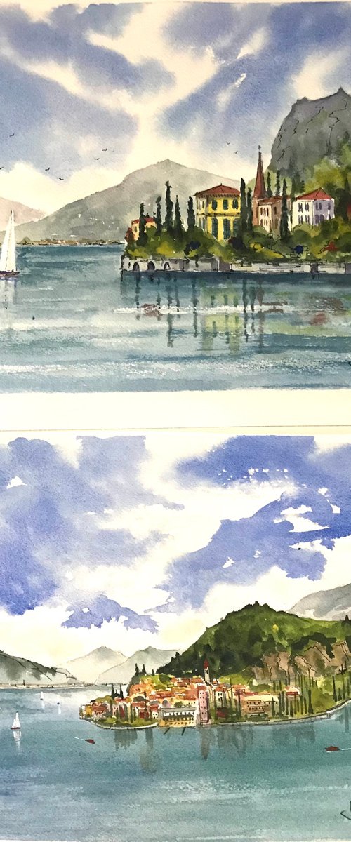 Two watercolours of Lake Como by Brian Tucker