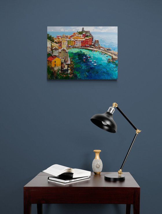 Vernazza Cinque Terre iItaly - Original impasto landscape painting textured Oil painting Italy wall art