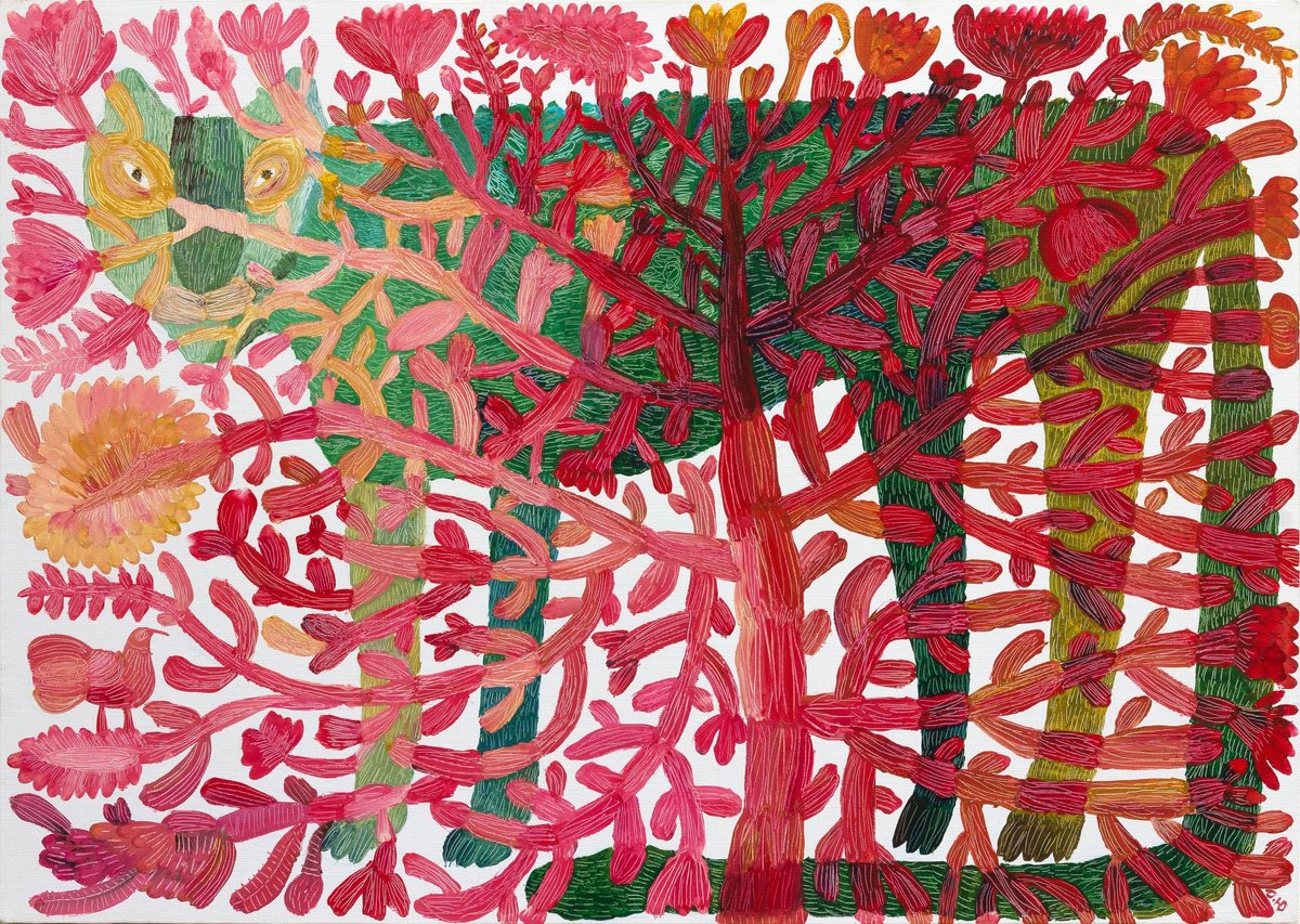 Naive Animal Acrylic Painting By Yuliia Dunaieva, 28 X 20", Beast 70 X 50 Cm, Original Artwork