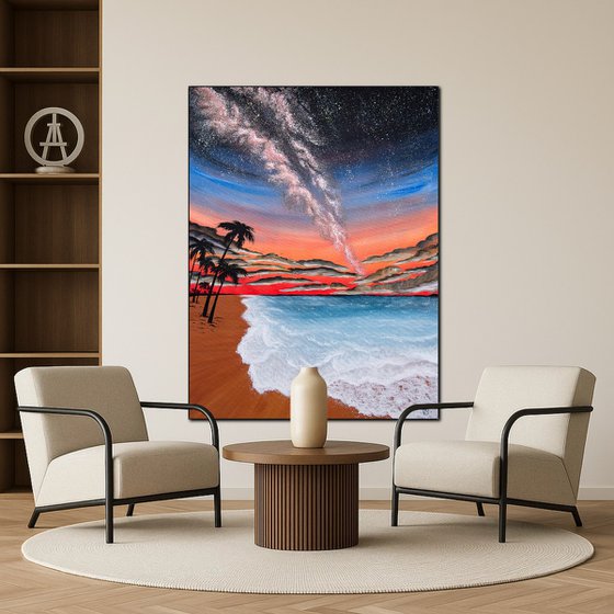 Coral sky and ocean wave
