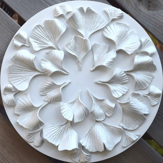 Ginkgo Leaves 2- Clay on Wooden panel