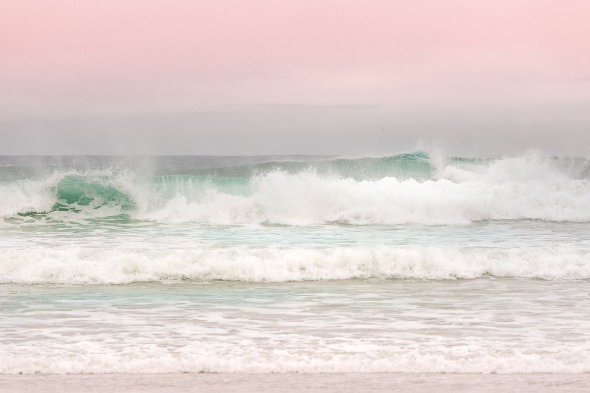In a place far away..... - Blush pink canvas seascape by Lynne Douglas