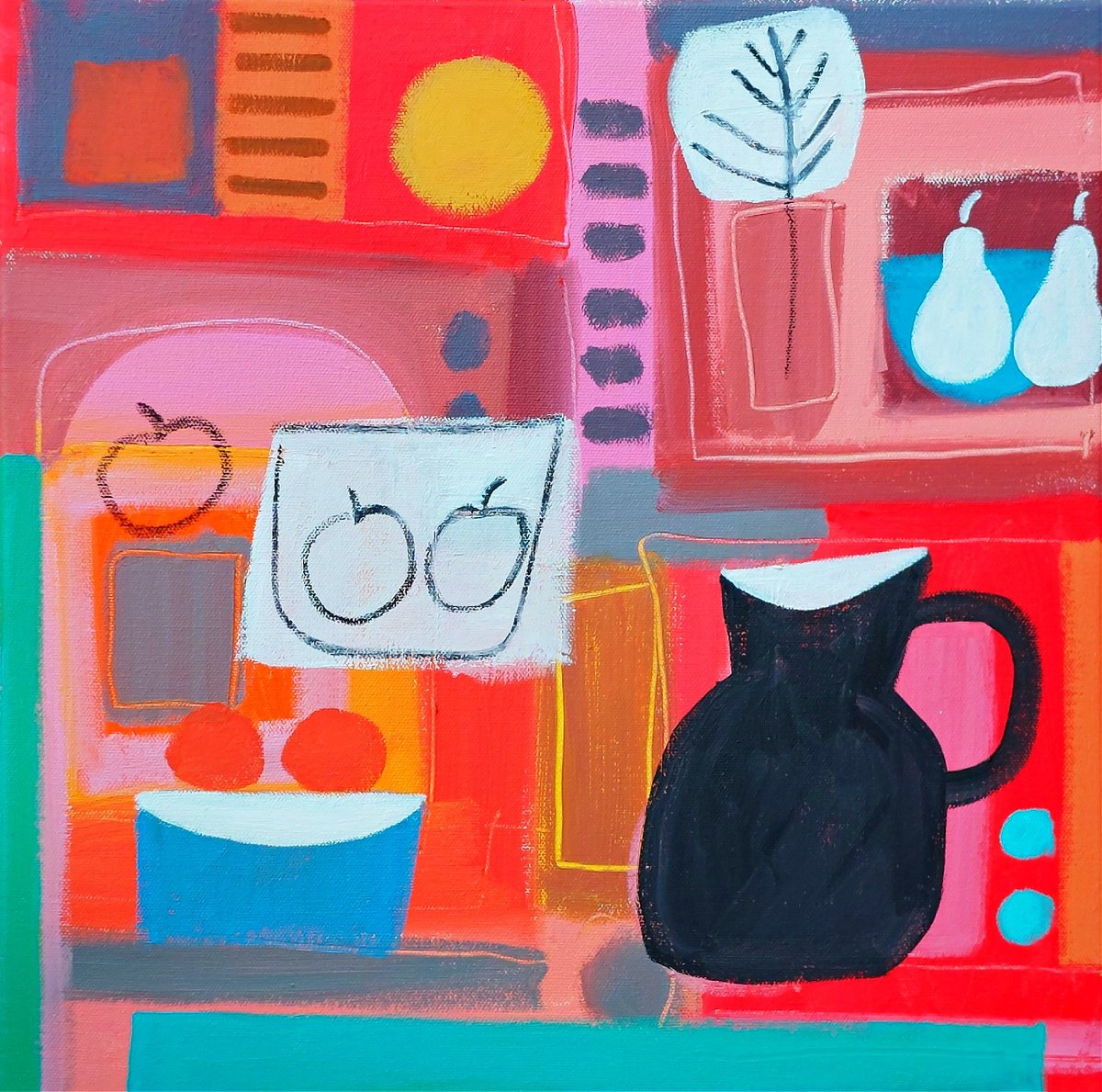 Still Life With A Black Jug By Jan Rippingham, 16 X 16, Artwork For Sale On Artfinder