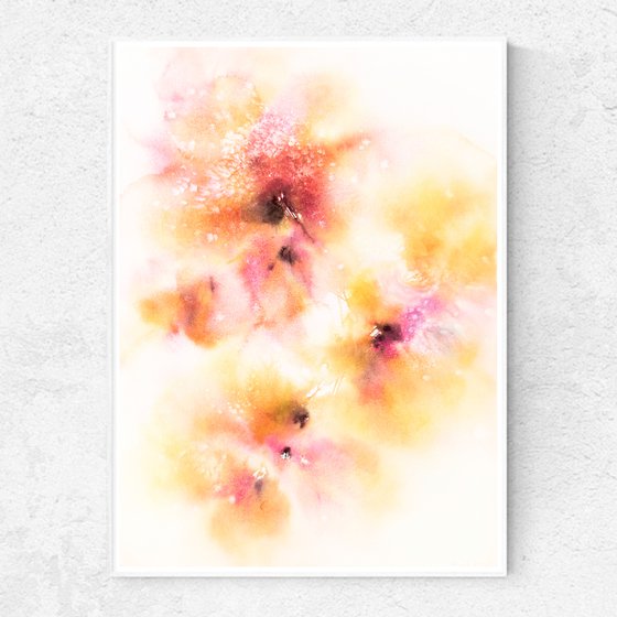 Red yellow abstract flower painting "Sunny bouquet"