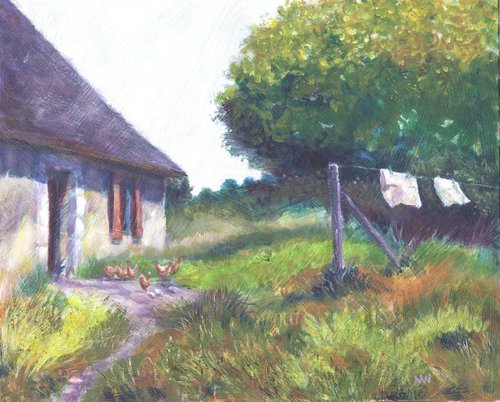 Hens by the Old Cottage, France by Michele Wallington