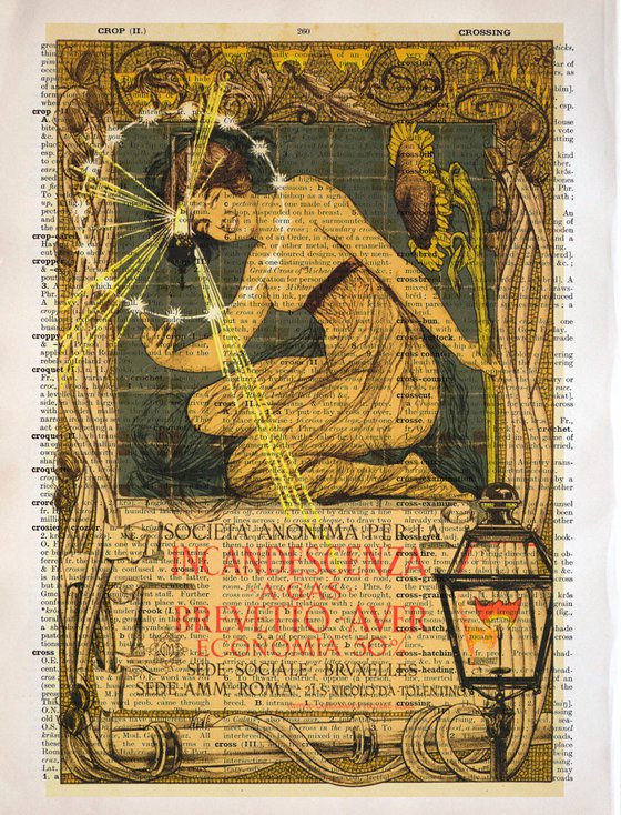 Society For Gas Illumination - Collage Art Print on Large Real English Dictionary Vintage Book Page