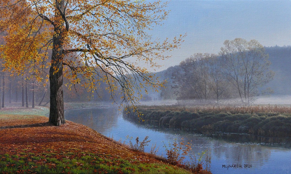 Autumn fog by the river by Mlynarcik Emil