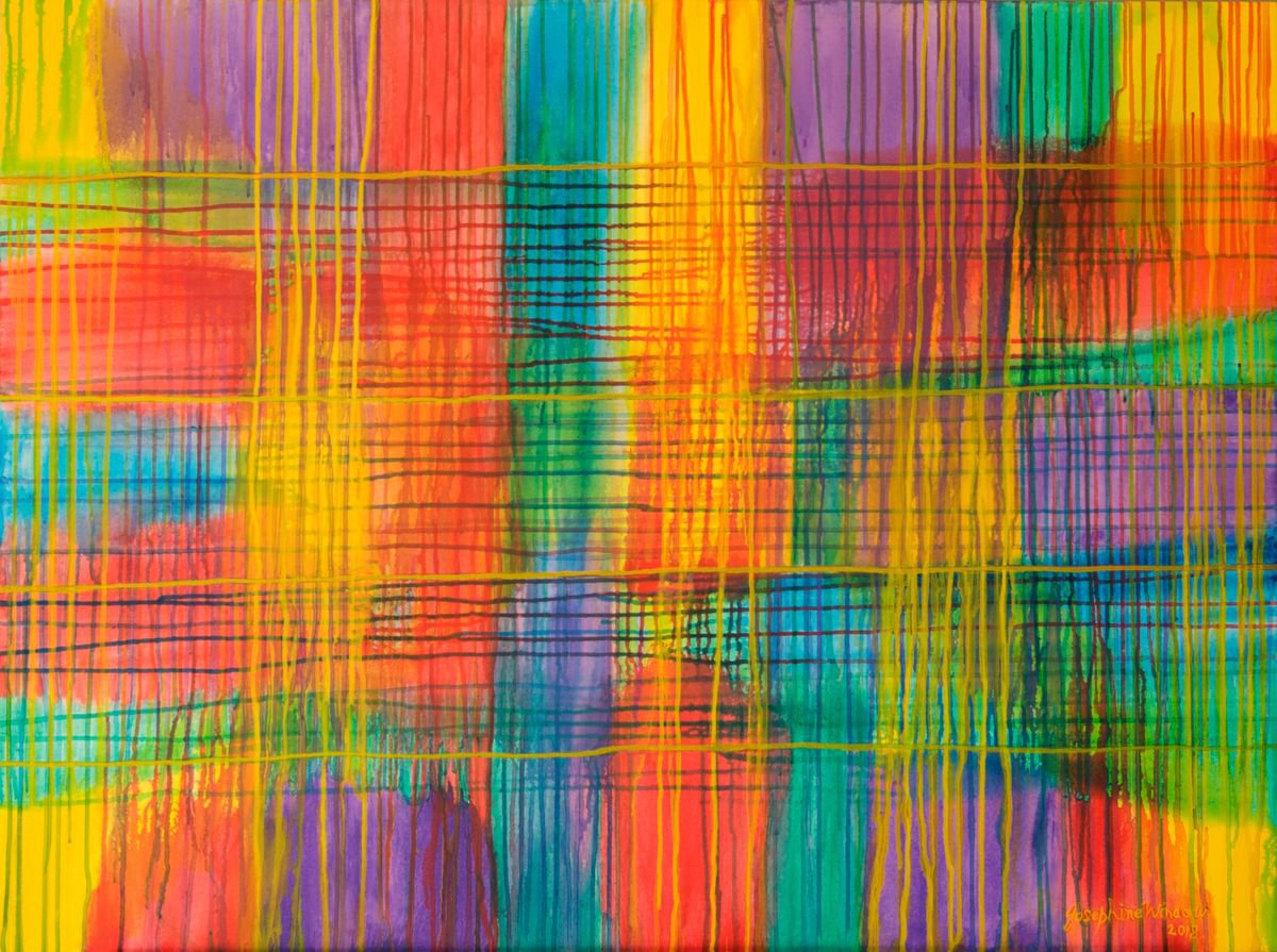 Organic Abstract Acrylic Painting By Josephine Window, 48 X 36", Brightness 2, Original Artwork