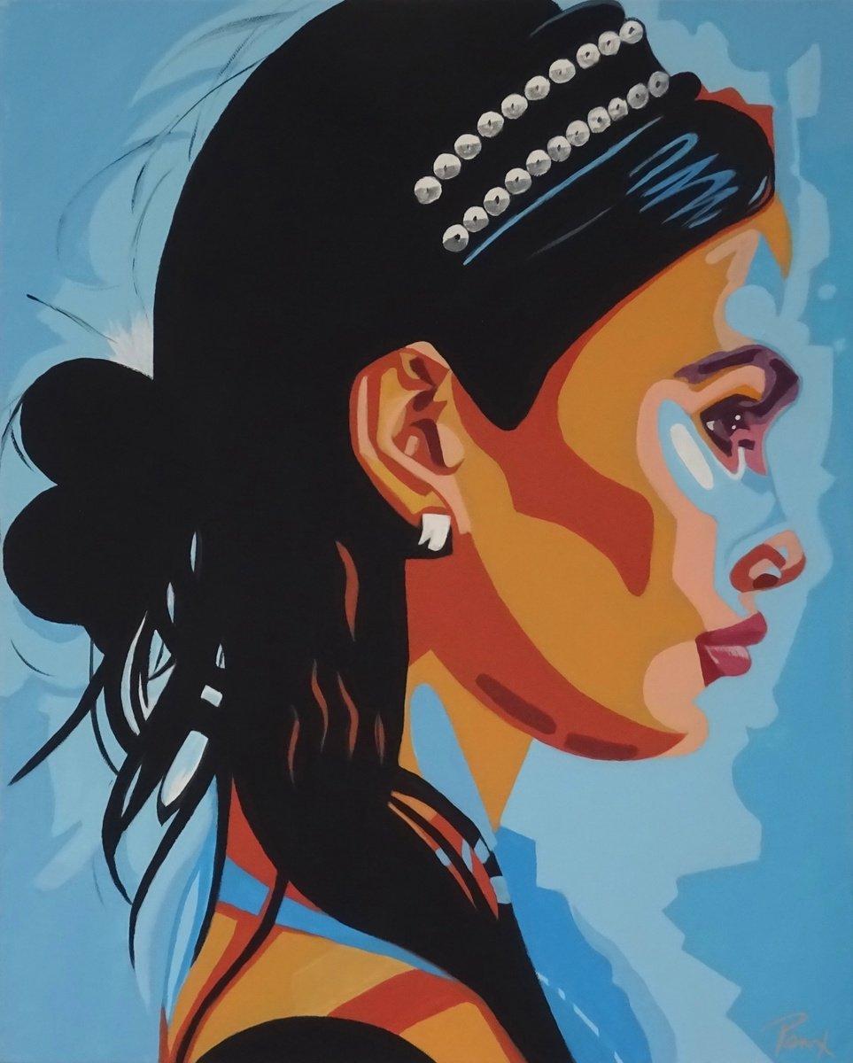 Expressive Portrait Acrylic Painting By Penny Burton, 16 X 20", Blue Moody, Original Artwork