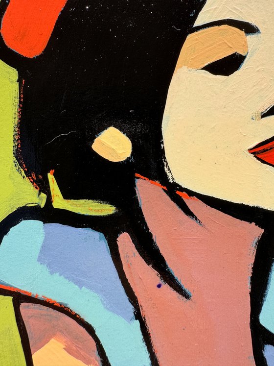 Clown Woman Painting - Original Art 8x8 inch