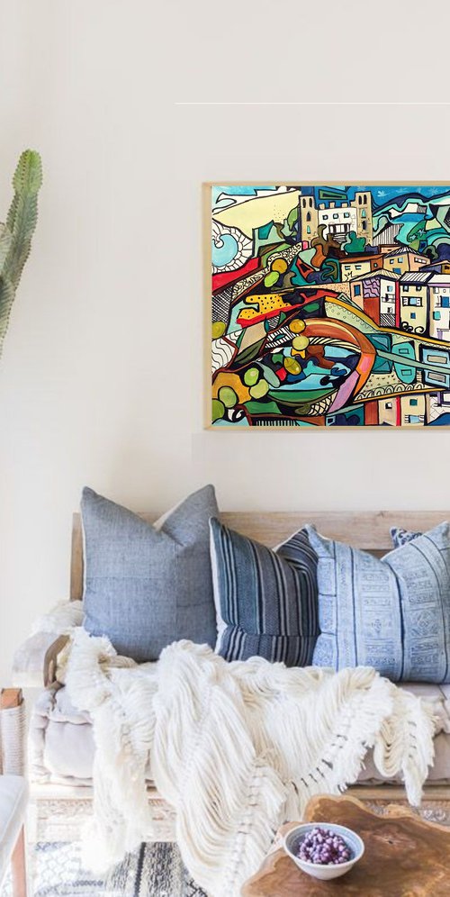 The bridge - original acryic on canvas 73 x 50 cm ( 29' x 20 ' ) pop abstraction by Carlo Toma