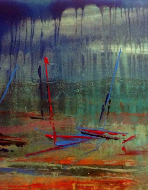 Boats in landscape by Linda Collins Lamb