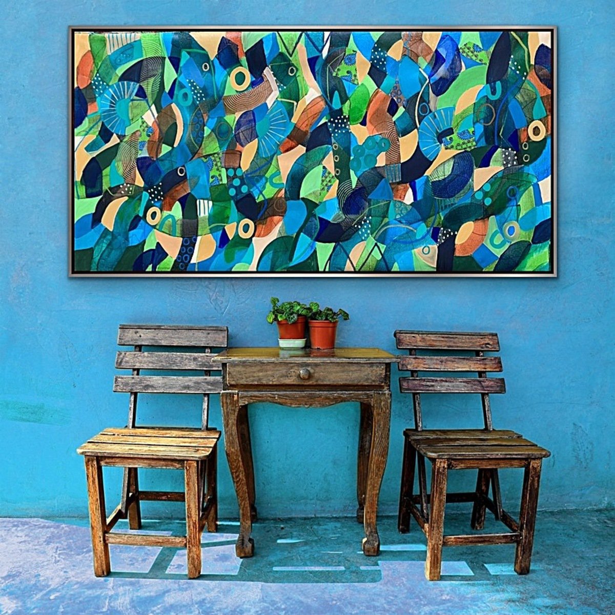 Organic Abstract Acrylic Painting By Rashna Hackett, 71 X 37", In The Midst, Original Artwork