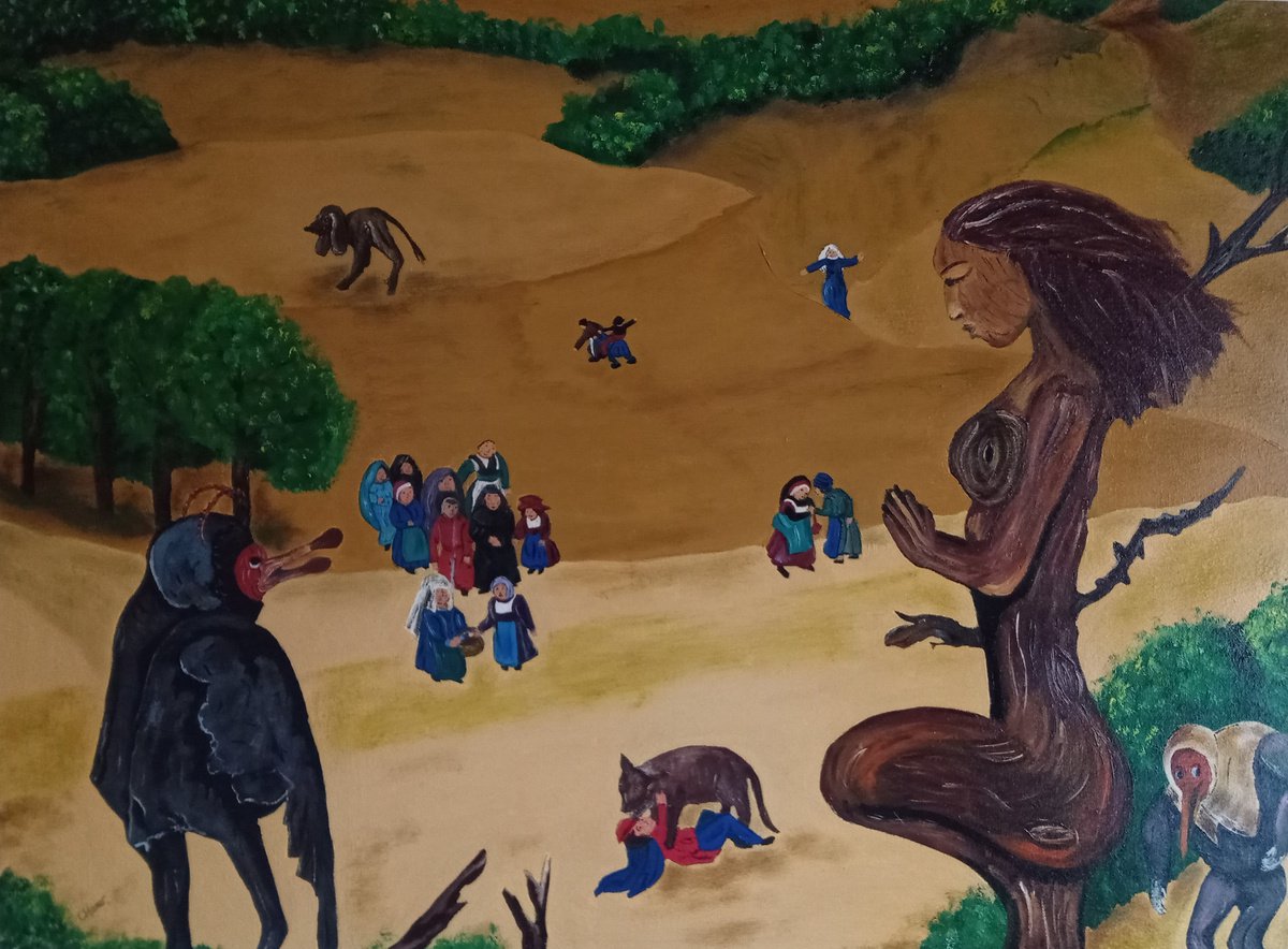 Surrealistic Landscape Oil Painting By Corinne Hamer, 32 X 24, The Tree Lady, Original Artwork