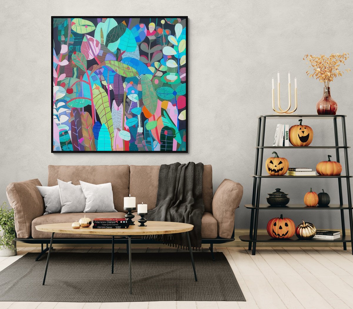Abstract Acrylic Painting By V+V Kniazievi, 39 X 39", Botanical Symphony #1, Original Artwork