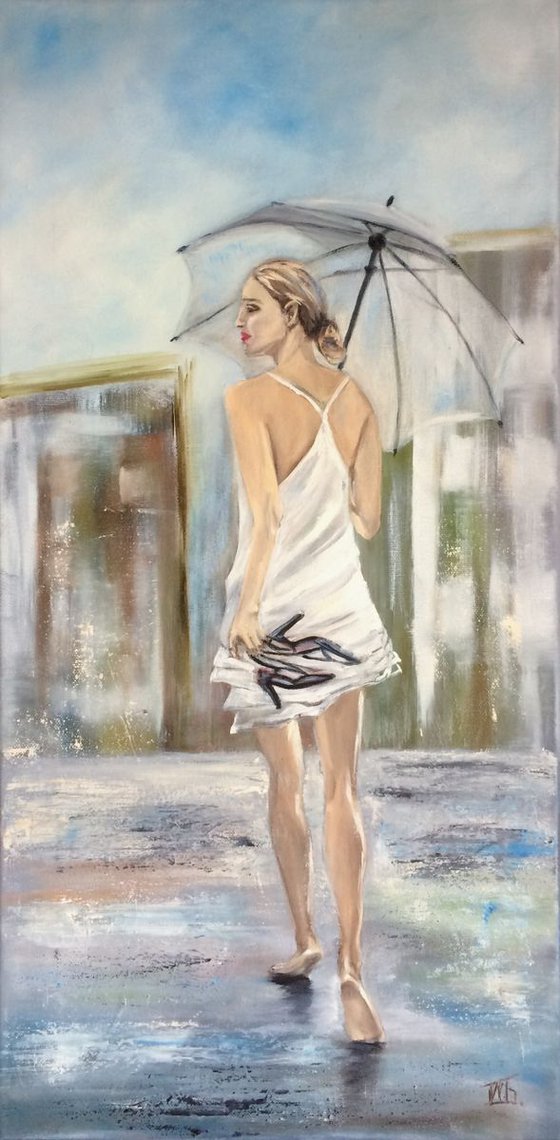 Girl in the summer rain