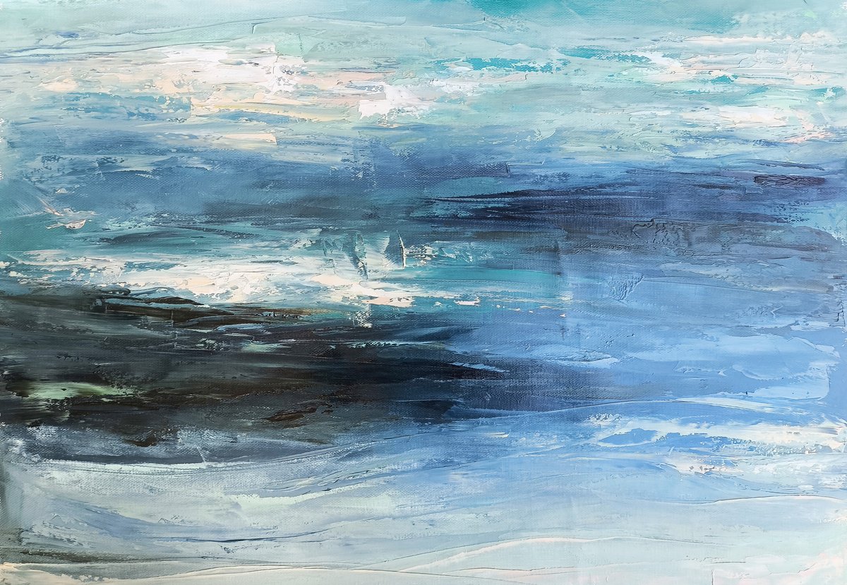 Impressionistic Landscape Oil Painting By Narine Vardanyan, 24 X 16", Breath Of The Waves, Original Artwork