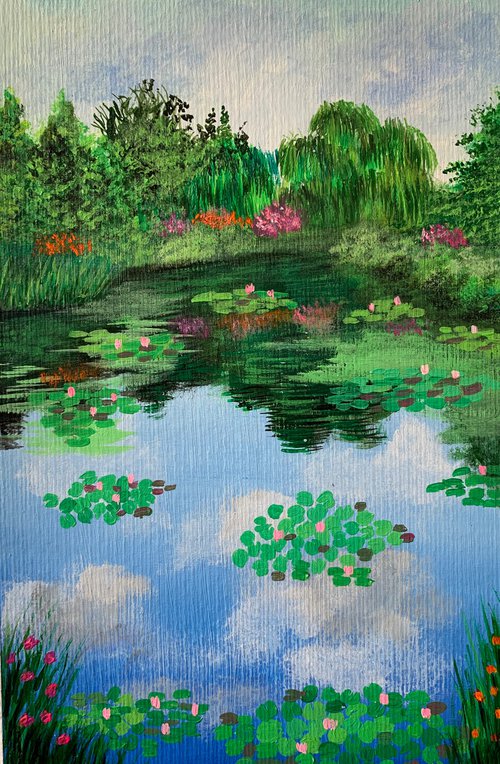 Monet’s garden ! Water lilies pond! Giverny ! Painting on paper by Amita Dand