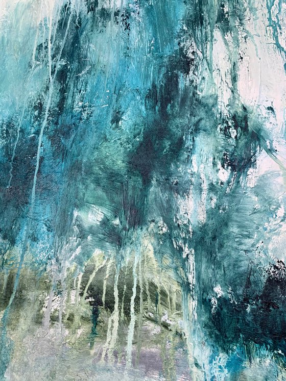 78''X75''(200X190CM), The Sacred Land, blue, olive green, turquoise, green black, texture, land earth colors canvas art  - xxxl art - abstract art painting- extra large art