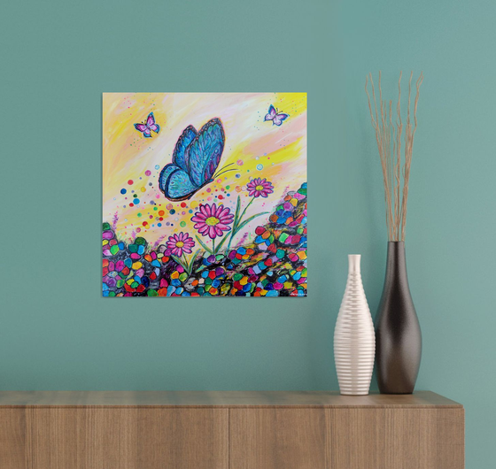 Butterflies attack colorful pebbles