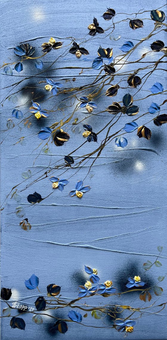 "Powder Blue Morning" textured floral painting
