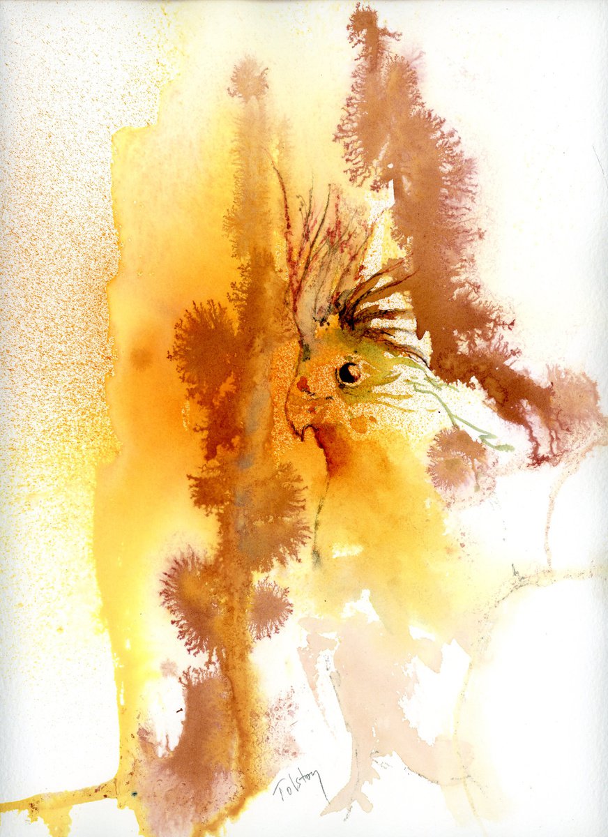 Impressionistic Animal Watercolour By Alex Tolstoy, 8 X 12, Crested, Original Artwork