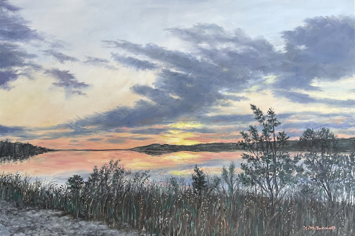 Photorealistic Landscape Oil Painting By Kathleen Mcdermott, 23 X 16", Breeze Along The River, Original Artwork