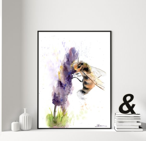 Honey bee and purple flower