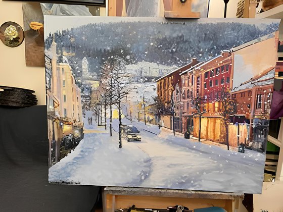 Snowy evening in Bergen