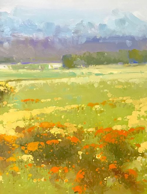Meadow, Original oil painting, One of a kind Signed with Certificate of Authenticity by Vahe Yeremyan