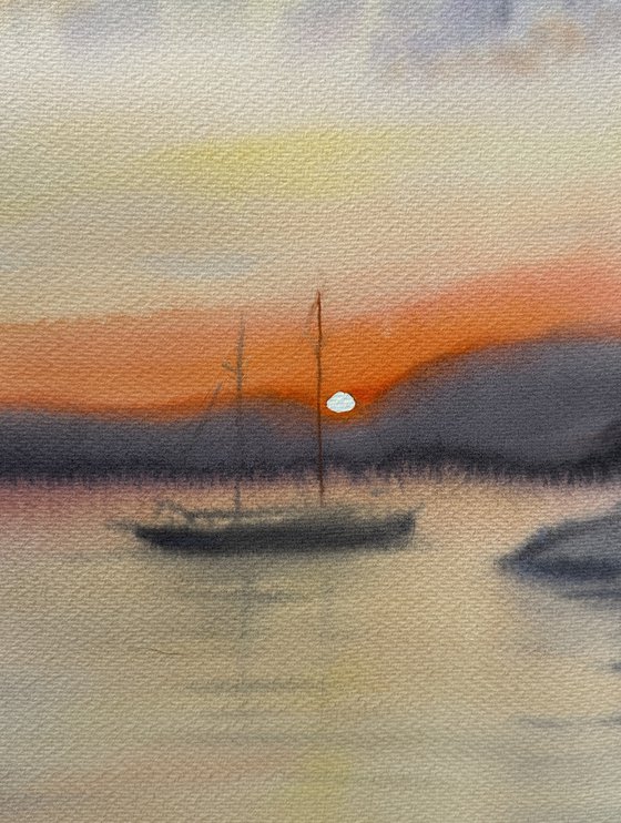 Orange Sunset Over Mountains