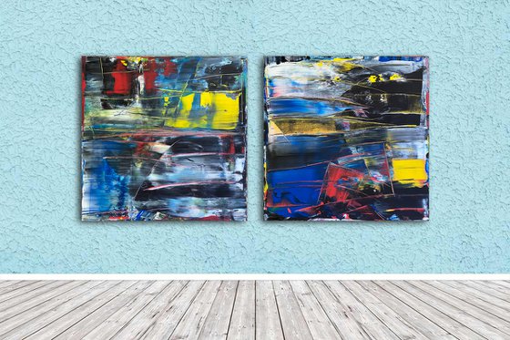 "Cut From The Same Cloth" - Save As A Series - Original Large PMS Abstract Acrylic Painting Diptych on Artist-Stretched Canvas - 72" x 36"