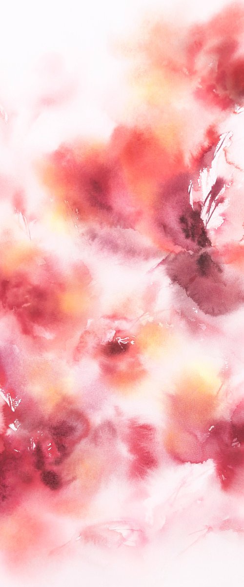 Red abstract flowers by Olga Grigo