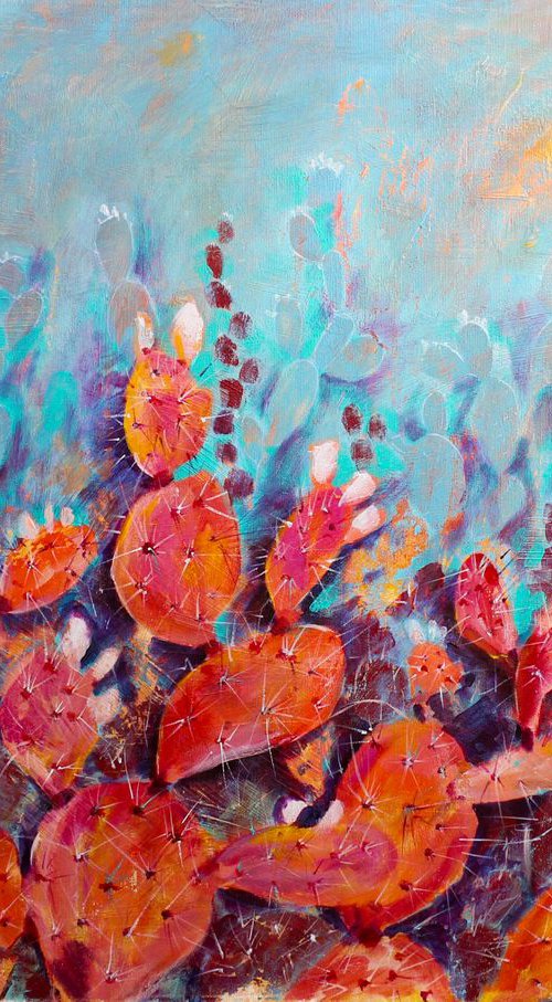 Blessed with the sun - Cactus acrylic painting by Ola Bogakovsky