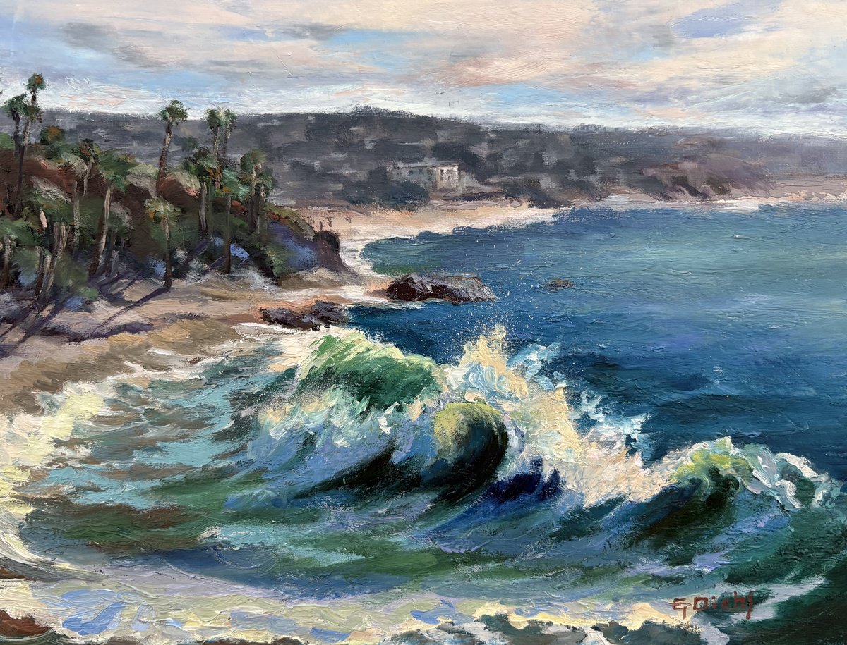 Impressionistic Landscape Oil Painting By Grace Diehl, 12 X 9, Laguna Breakers, Original Artwork