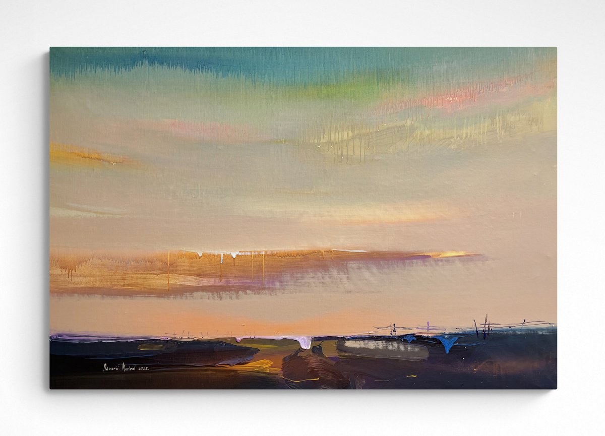 Abstract Landscape Acrylic Painting By Nazarii Medvid, 47 X 31", Depth Of Nature 232, Original Artwork