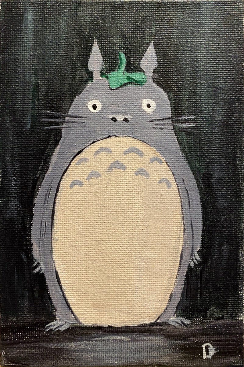 Cartoon Animal Acrylic Painting By Dmitry Fedorov, 4 X 6, My Neighbor Totoro Fan Art, Original Artwork