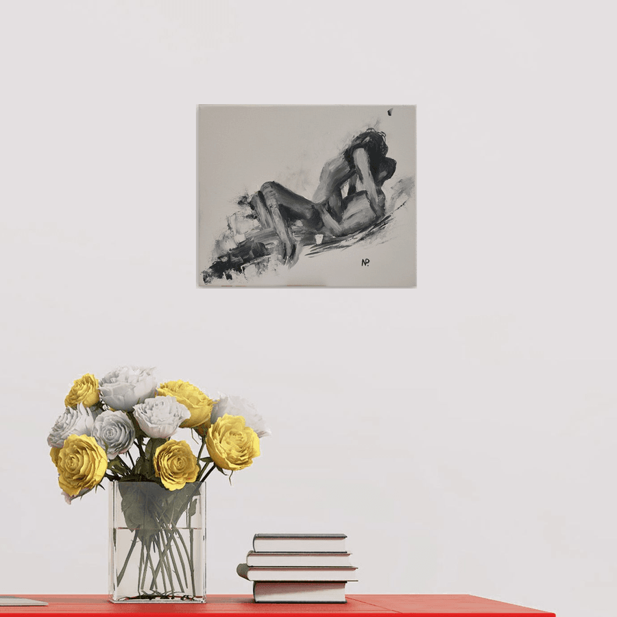 Couple, black and white erotic nude oil painting, gift idea, art for gift Oil painting by